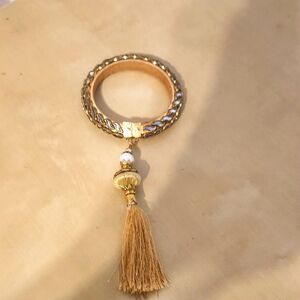 Gold and White Tassel Bracelet